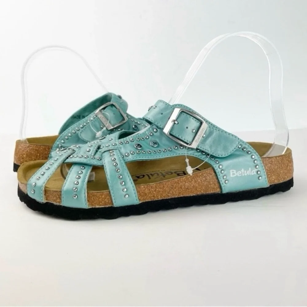 Birkenstock Betula Lambada Turquoise Teal Mermaid Crystal Studded Sandals EUC - Picture 2 of 14